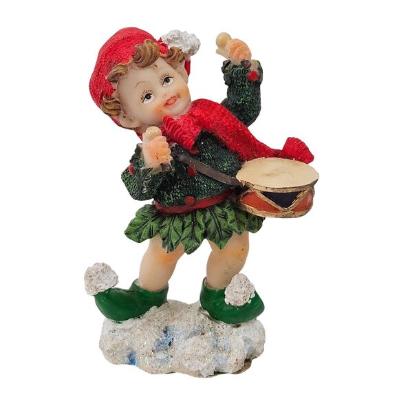 Ks Collections Christmas Elf Figurines Drum Tambourine Set of 2 Holiday Decor - Picture 2 of 10